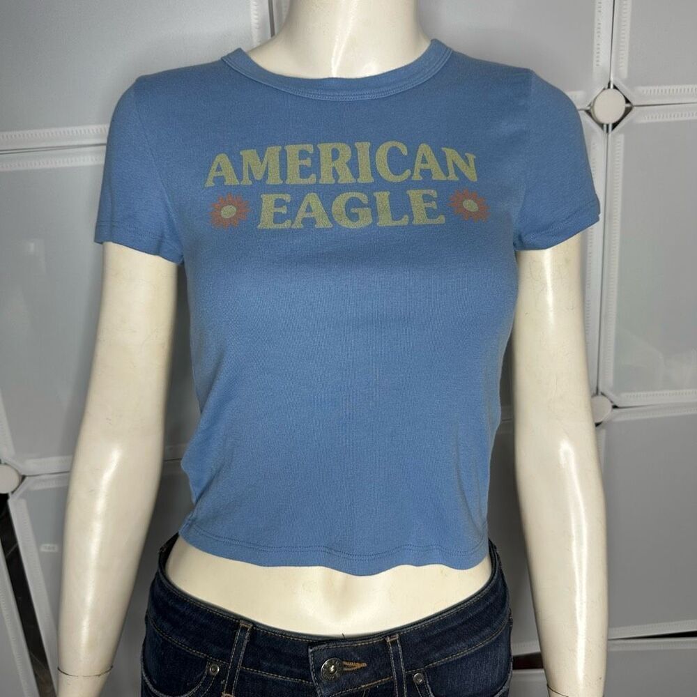 American Eagle Logo Cropped Baby Tee Size Medium